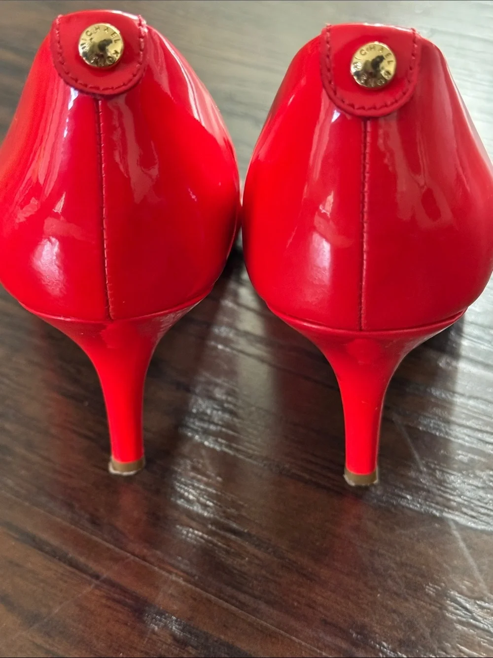 Michael Kors Orangy Red Patent Pointed-Toe Statement Heels